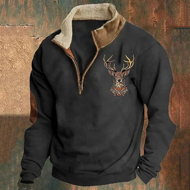 Mathias | Men's Stag Motif Quarter Zip Sweater