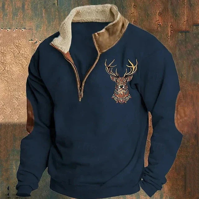Mathias | Men's Stag Motif Quarter Zip Sweater