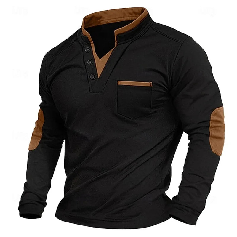 Maurand | Men's Elbow Patch Button Neck Sweatshirt
