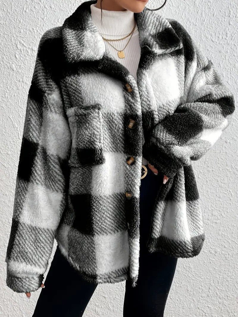 Xaviere | Women's Oversized High-Pile Check Shacket