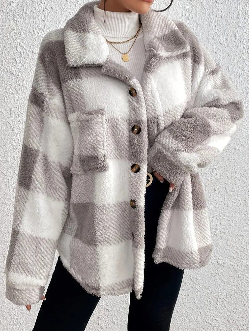 Xaviere | Women's Oversized High-Pile Check Shacket