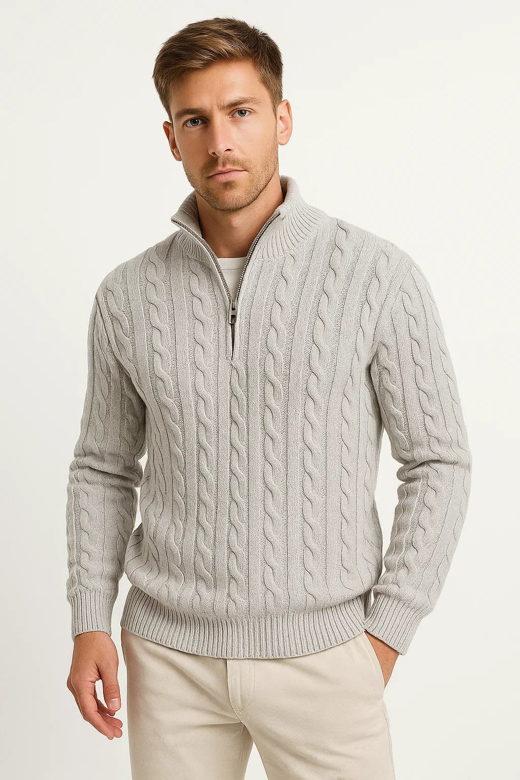 Maxime | Men's Cable Quarter Zip Sweater