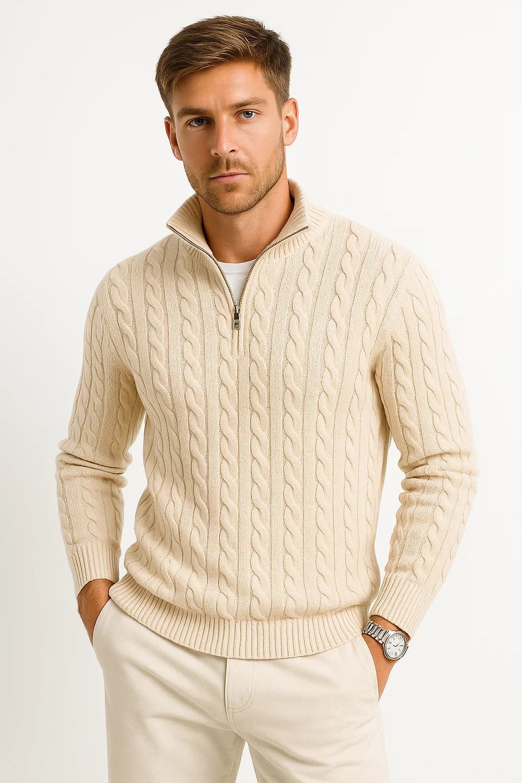 Maxime | Men's Cable Quarter Zip Sweater