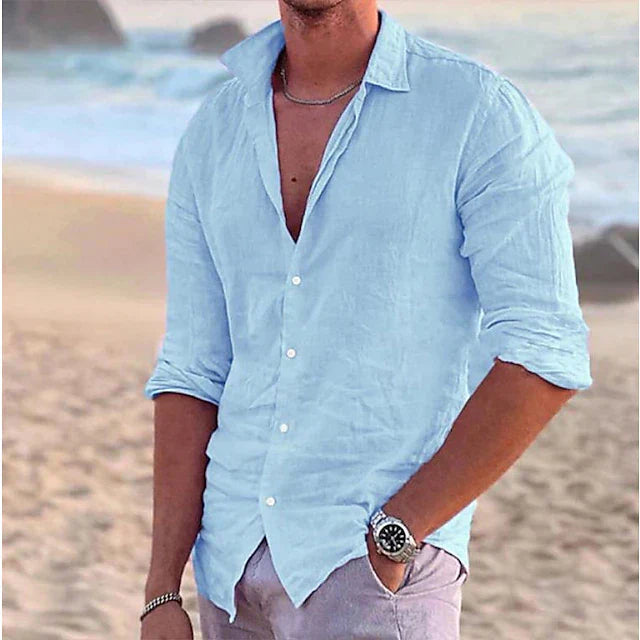 Men's Linen Shirt with Cotton-Linen Blend for Summer