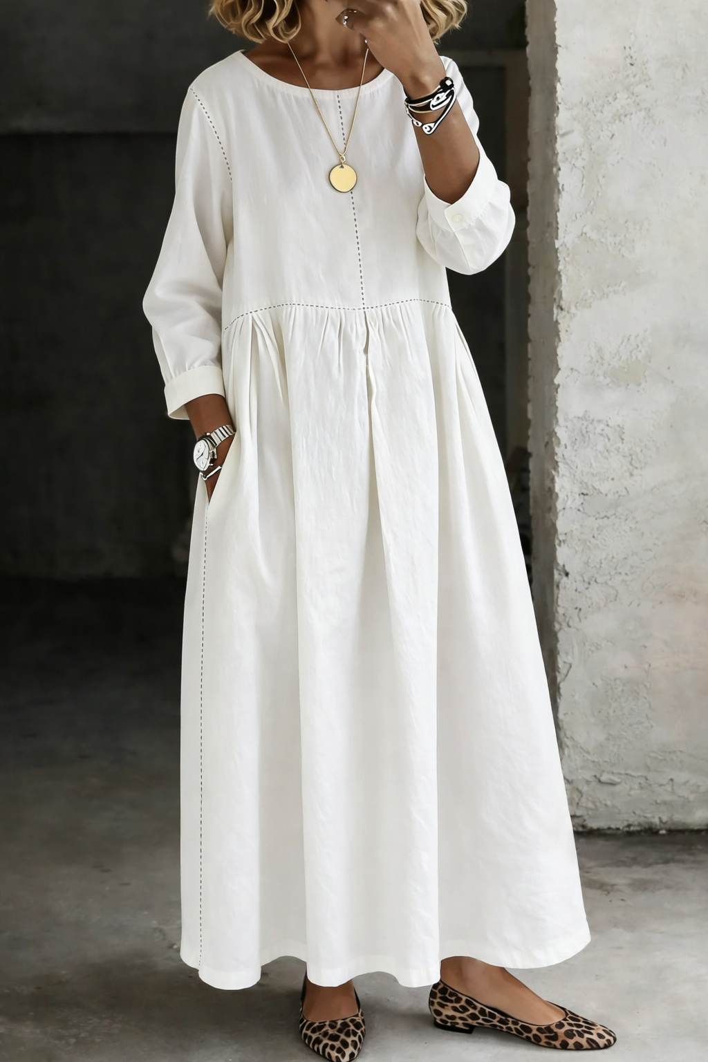 Melissa | Women's Round Neck Long Sleeve Denim Dress
