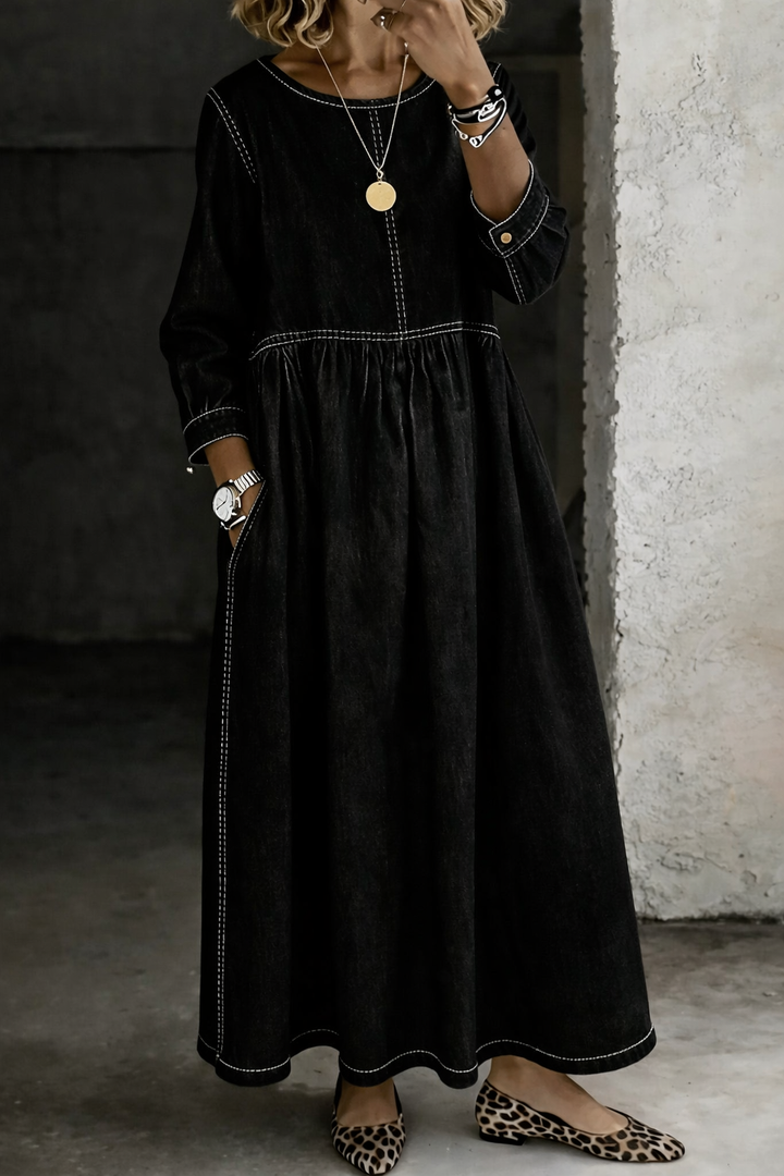 Melissa | Women's Round Neck Long Sleeve Denim Dress