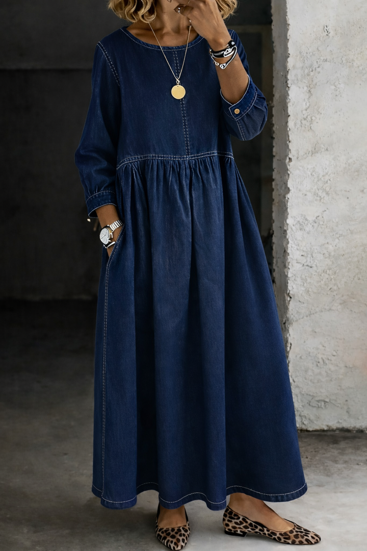 Melissa | Women's Round Neck Long Sleeve Denim Dress