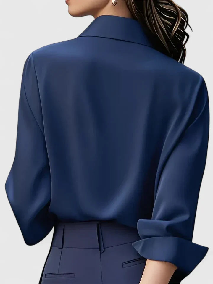 Melvaya | Women's Elegant Hidden-Button Collared Curved-Hem Top