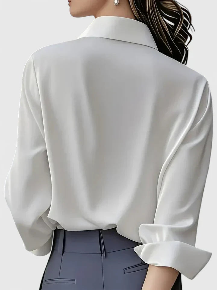 Melvaya | Women's Elegant Hidden-Button Collared Curved-Hem Top