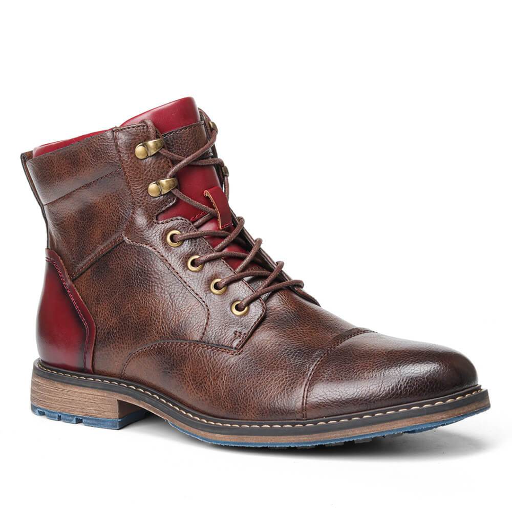 Men's Lace-Up Ankle Boots with Cap Toe and Round Eyelets