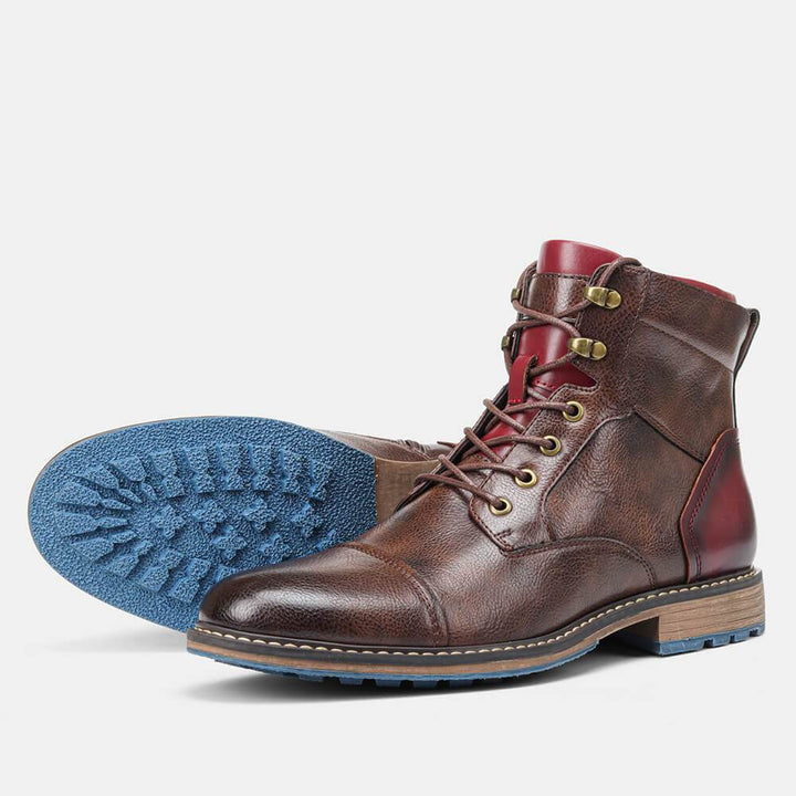 Men's Lace-Up Ankle Boots with Cap Toe and Round Eyelets