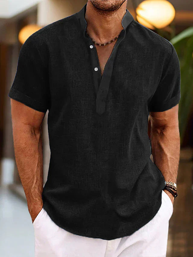 mens-casual-woven-polo-shirt-with-band-collar-and-v-neck-4