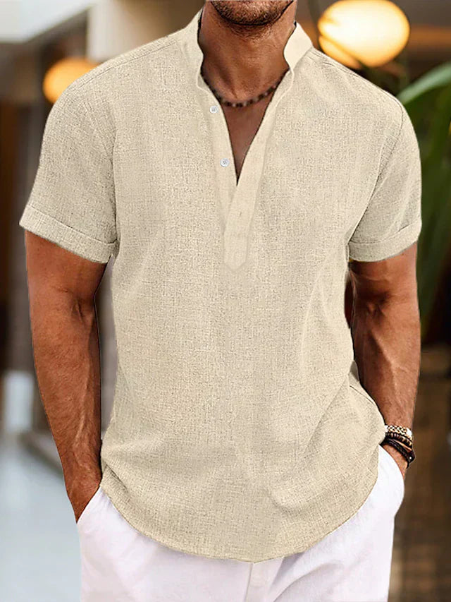 mens-casual-woven-polo-shirt-with-band-collar-and-v-neck-6