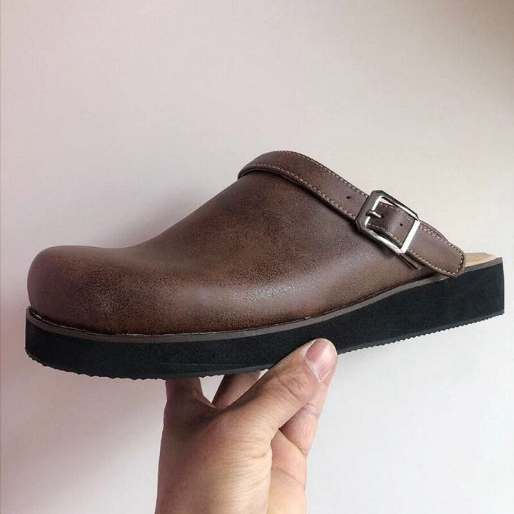 mens-faux-upper-clog-mules-with-buckle-strap-and-stitched-sole-4