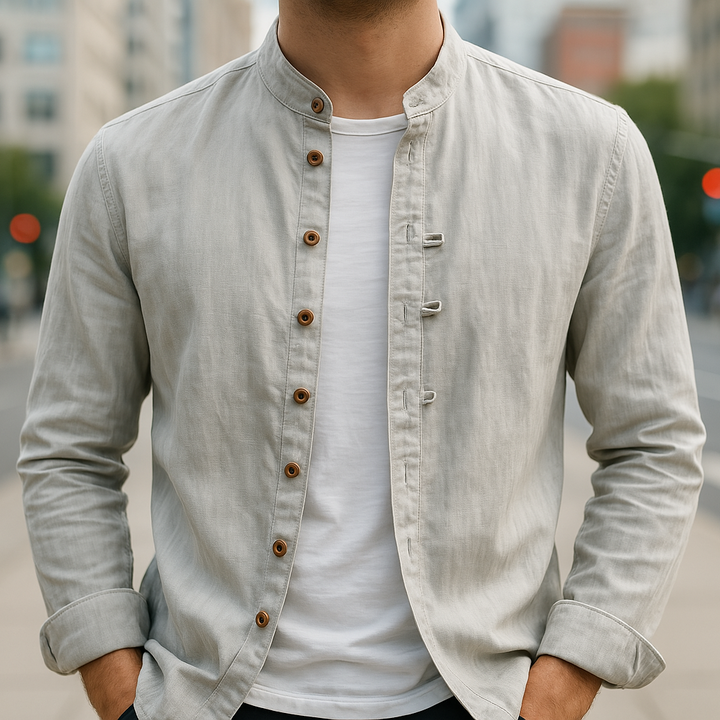 mens-linen-blend-woven-shirt-with-band-collar-and-button-placket-4