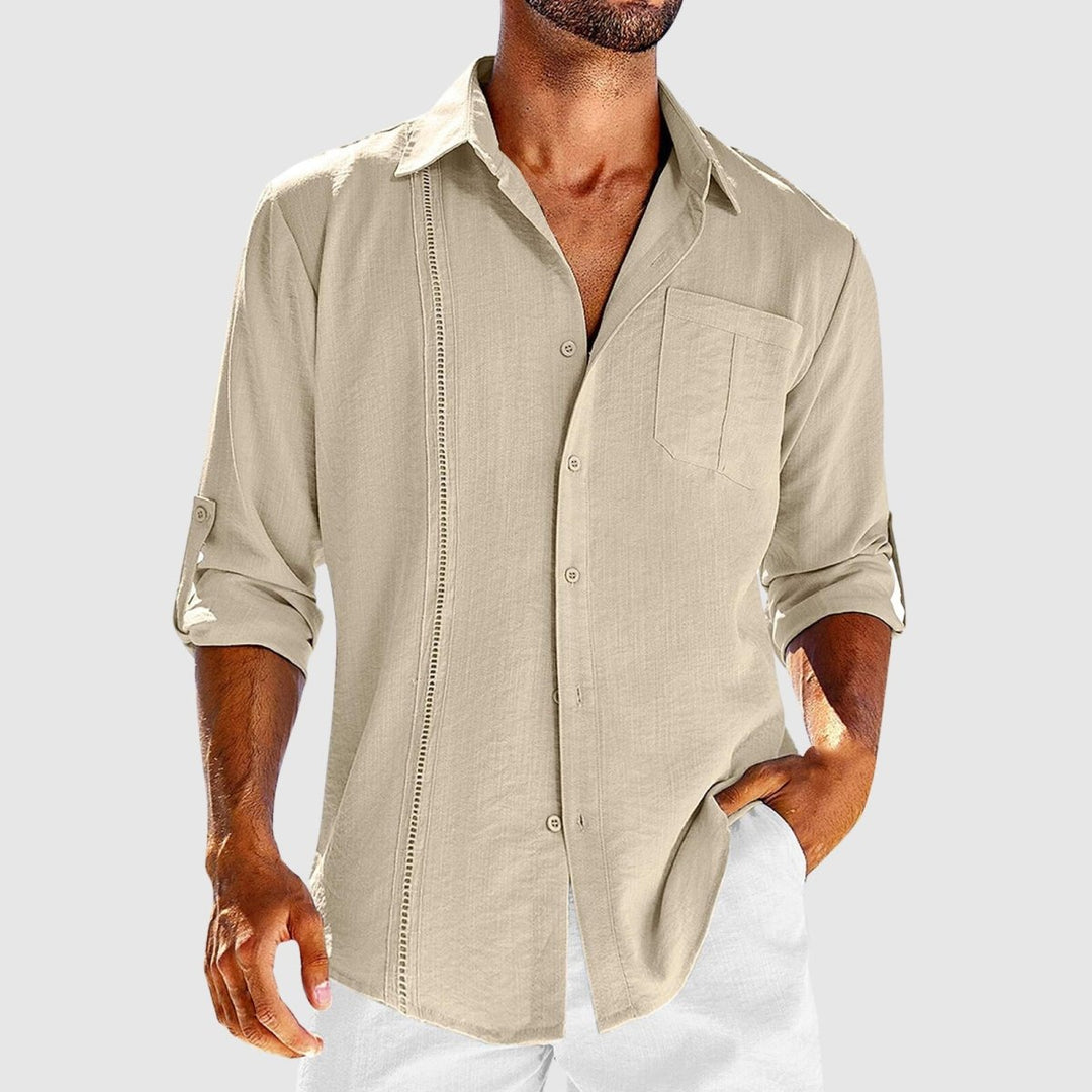 mens-linen-button-front-shirt-with-roll-tab-sleeves-and-embroidered-panel-1