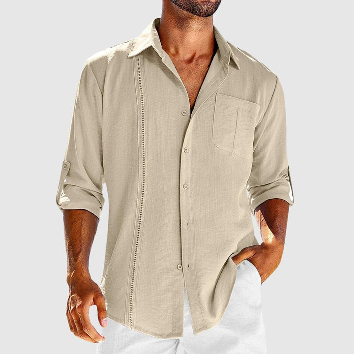 mens-linen-button-front-shirt-with-roll-tab-sleeves-and-embroidered-panel-1