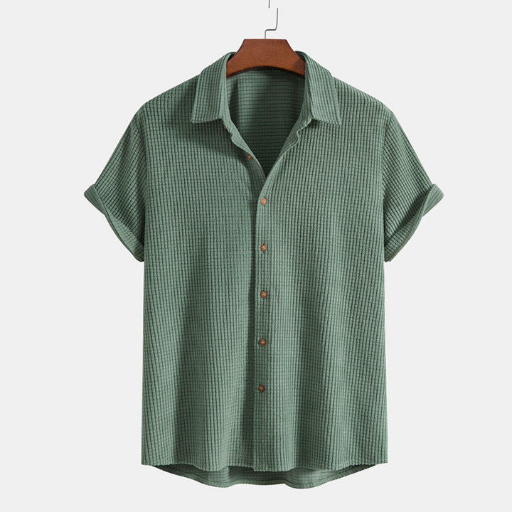 mens-waffle-knit-two-piece-set-with-button-shirt-and-drawstring-shorts-6