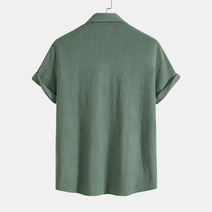 mens-waffle-knit-two-piece-set-with-button-shirt-and-drawstring-shorts-7