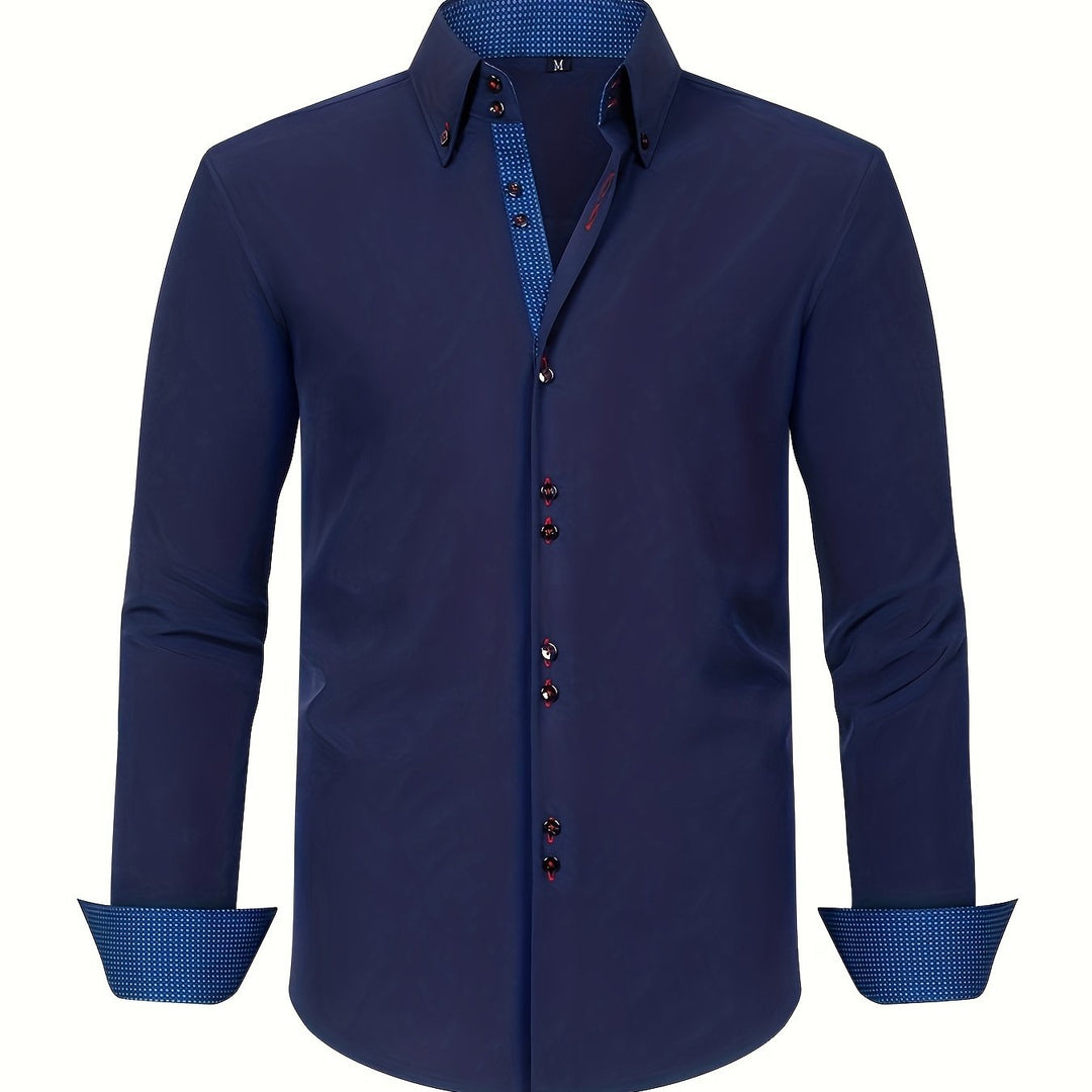 mens-woven-button-up-shirt-with-pattern-lined-collar-and-cuffs-14