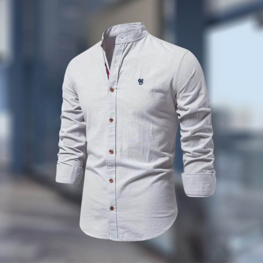 mens-woven-long-sleeve-shirt-with-band-collar-and-embroidered-emblem-6