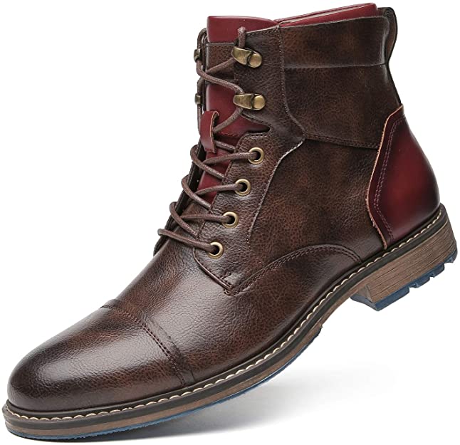 Men's Lace-Up Ankle Boots with Cap Toe and Round Eyelets