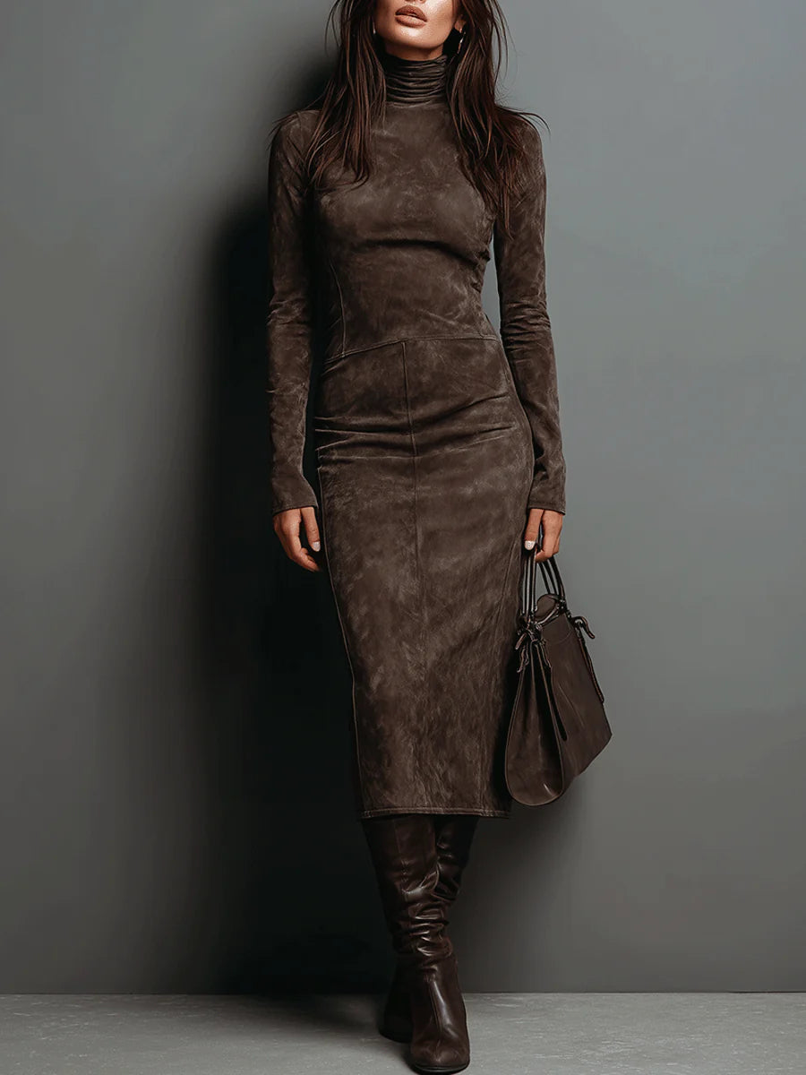Mildred | Women's High-Neck Long-Sleeve Lace-Accent Maxi Dress