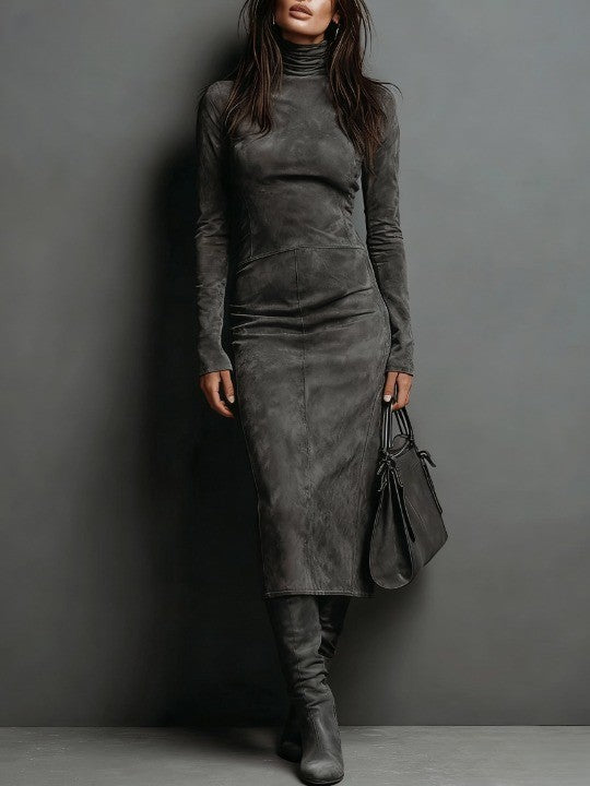 Mildred | Women's High-Neck Long-Sleeve Lace-Accent Maxi Dress