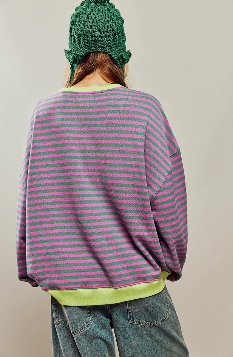 Solenne | Women's Oversized Striped Pullover with Contrast Bands