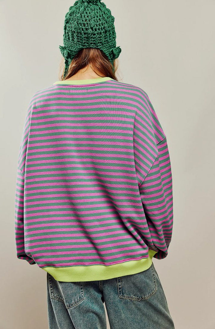 Solenne | Women's Oversized Striped Pullover with Contrast Bands