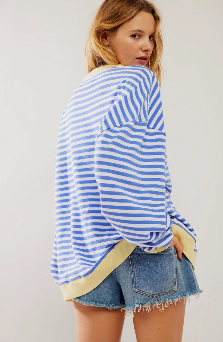 Solenne | Women's Oversized Striped Pullover with Contrast Bands