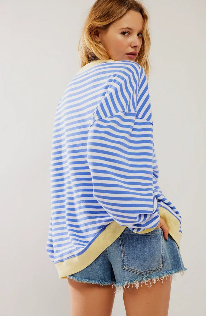 Solenne | Women's Oversized Striped Pullover with Contrast Bands