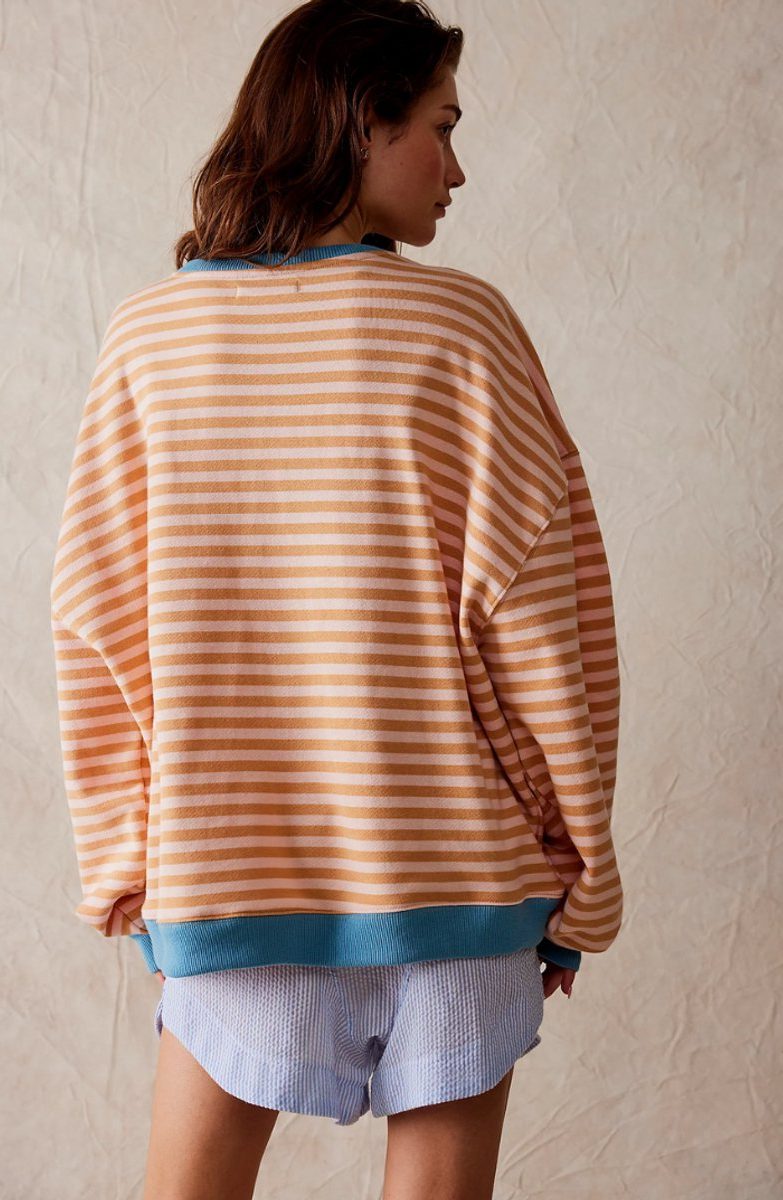 Solenne | Women's Oversized Striped Pullover with Contrast Bands