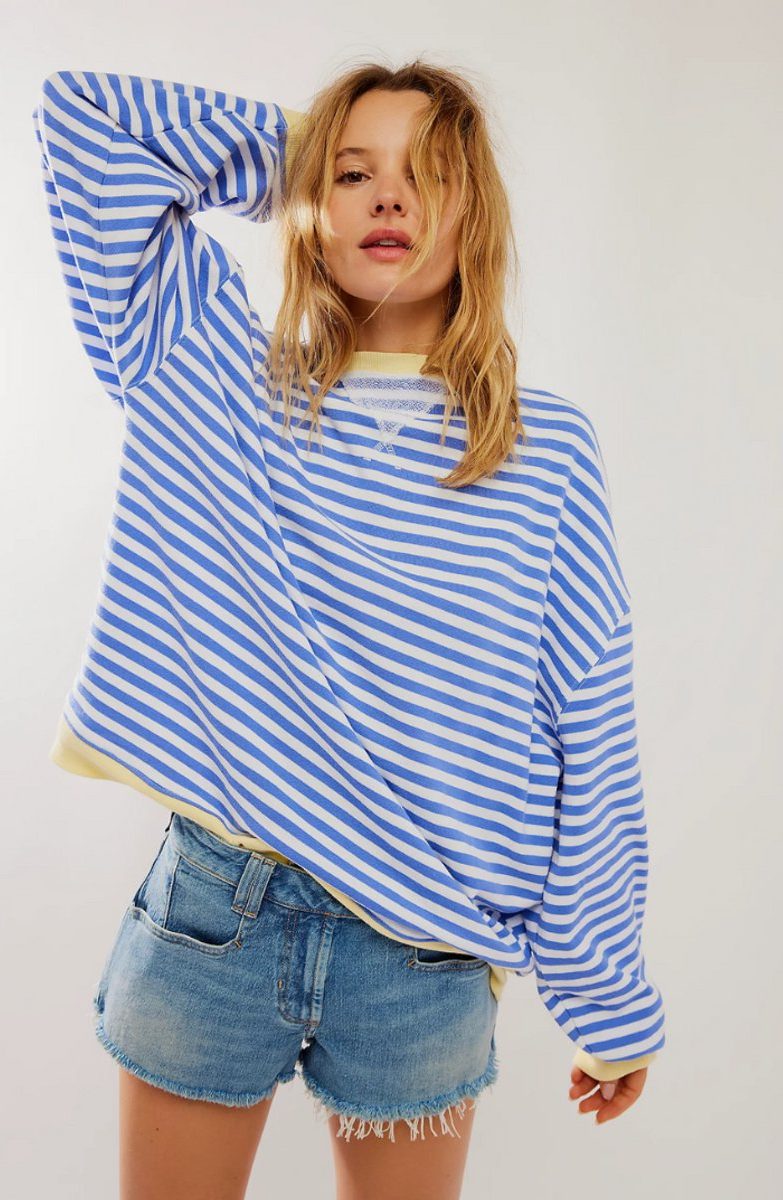 Solenne | Women's Oversized Striped Pullover with Contrast Bands