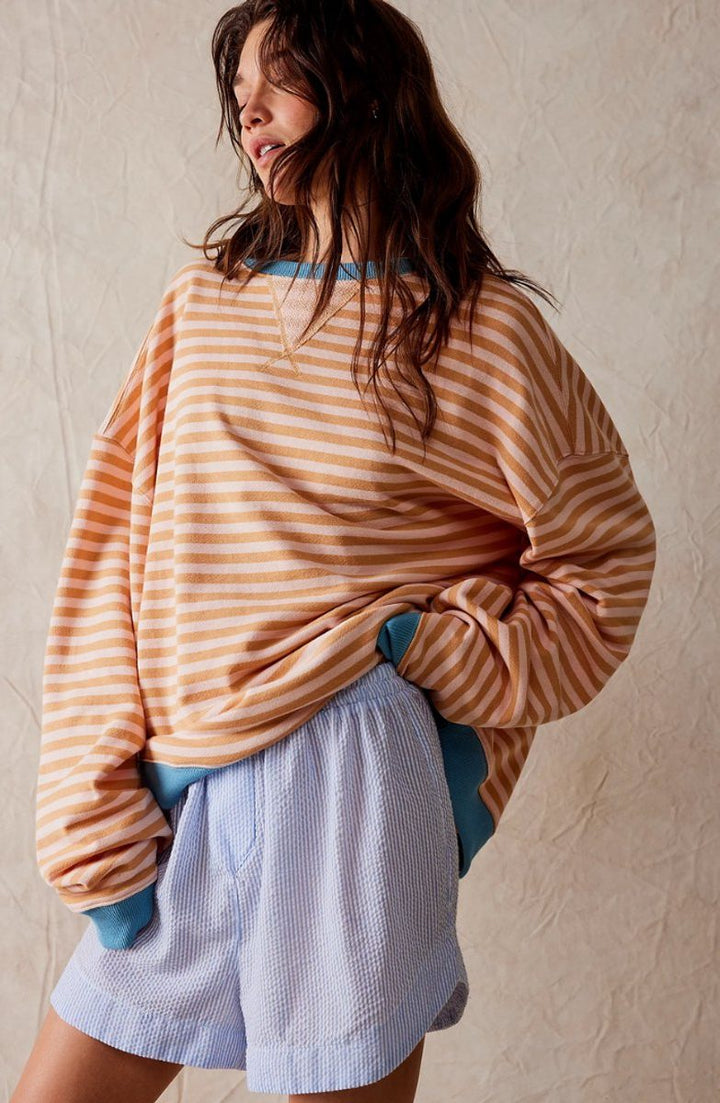Solenne | Women's Oversized Striped Pullover with Contrast Bands