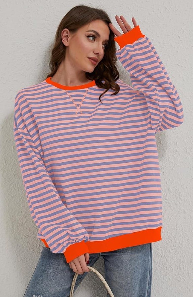 Solenne | Women's Oversized Striped Pullover with Contrast Bands