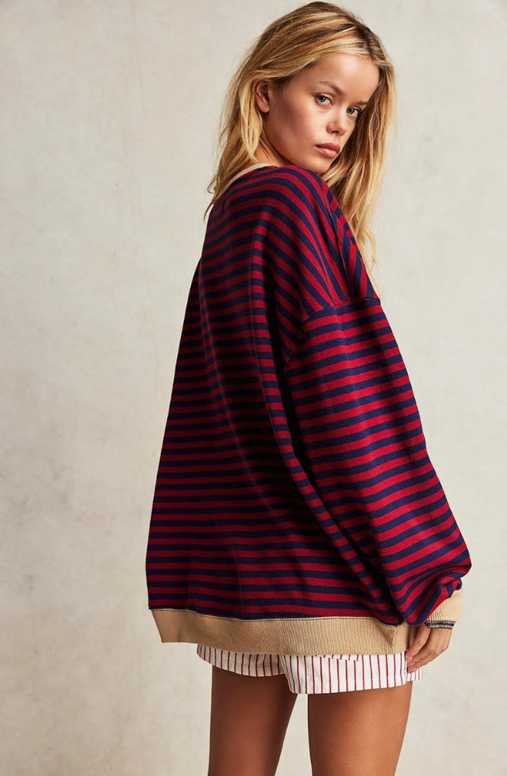 Solenne | Women's Oversized Striped Pullover with Contrast Bands