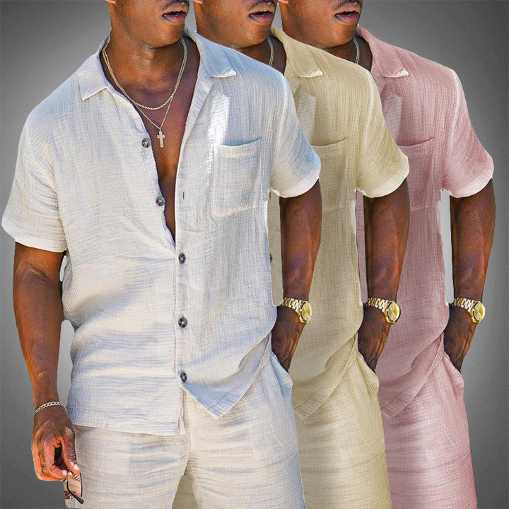 Milo | Men's Linen Blend Short Sleeve Loungewear Set