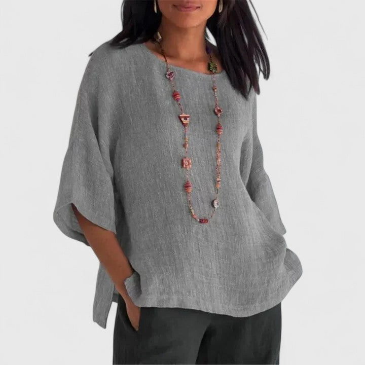 Mireille | Women's Cotton-Linen O-Neck Relaxed Comfortable Blouse