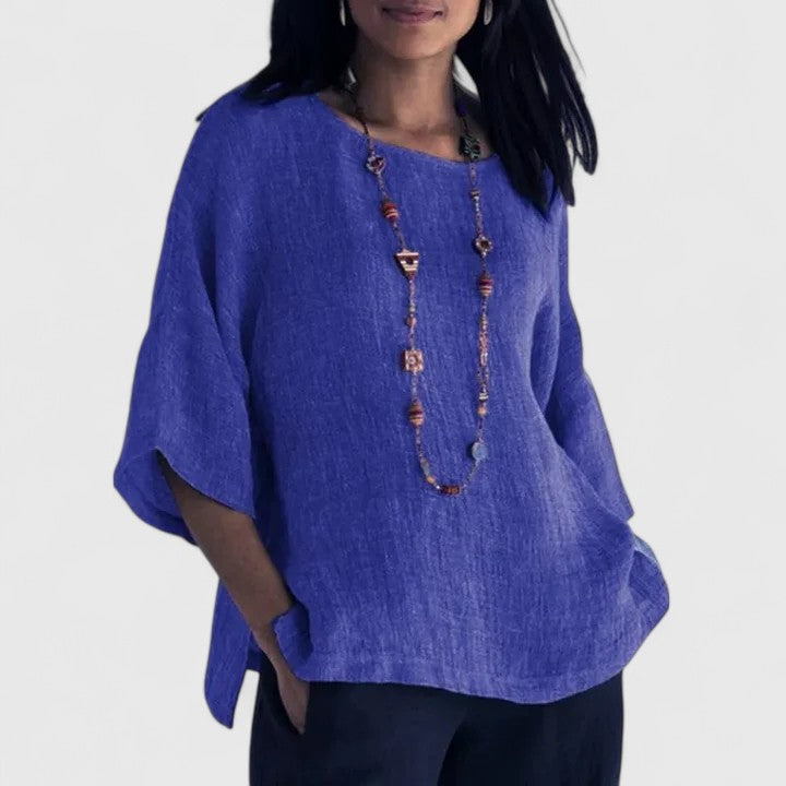 Mireille | Women's Cotton-Linen O-Neck Relaxed Comfortable Blouse