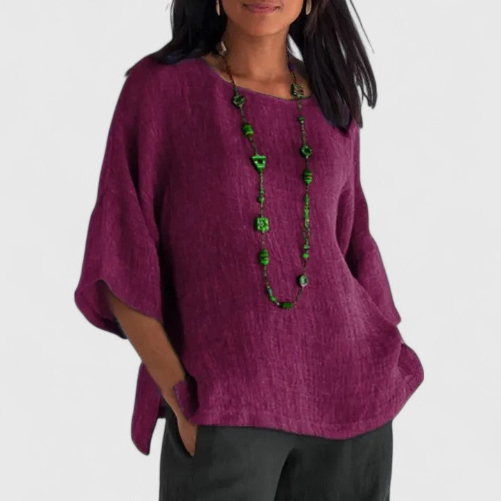 Mireille | Women's Cotton-Linen O-Neck Relaxed Comfortable Blouse
