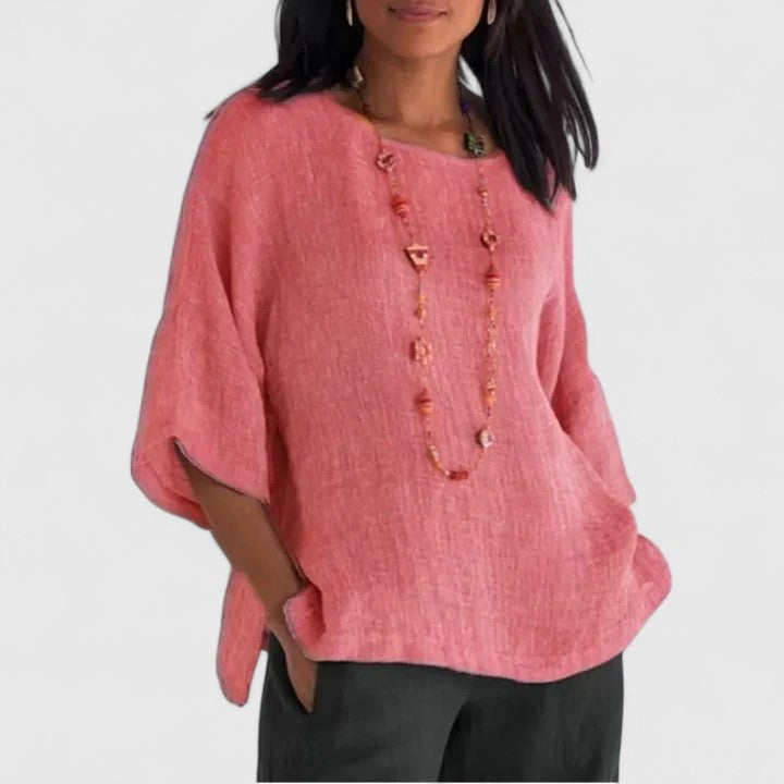 Mireille | Women's Cotton-Linen O-Neck Relaxed Comfortable Blouse
