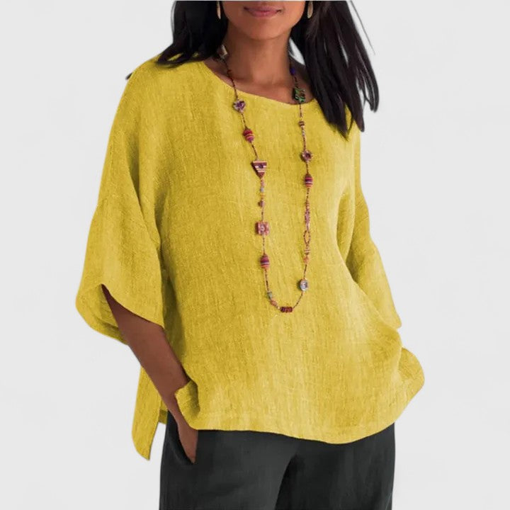 Mireille | Women's Cotton-Linen O-Neck Relaxed Comfortable Blouse