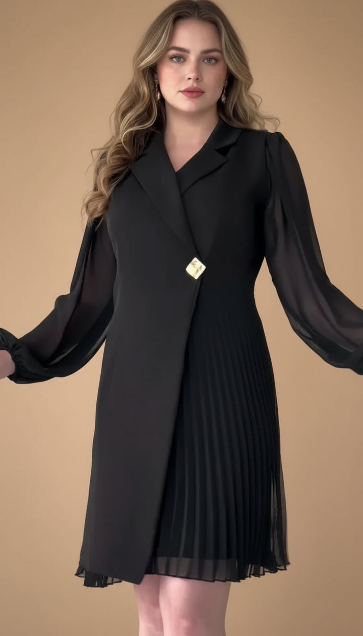 Nantilde | Women's Sheer Sleeve Pleated Shirt Dress