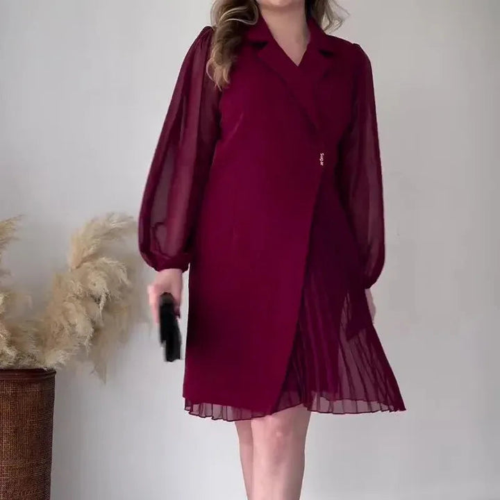 Nantilde | Women's Sheer Sleeve Pleated Shirt Dress