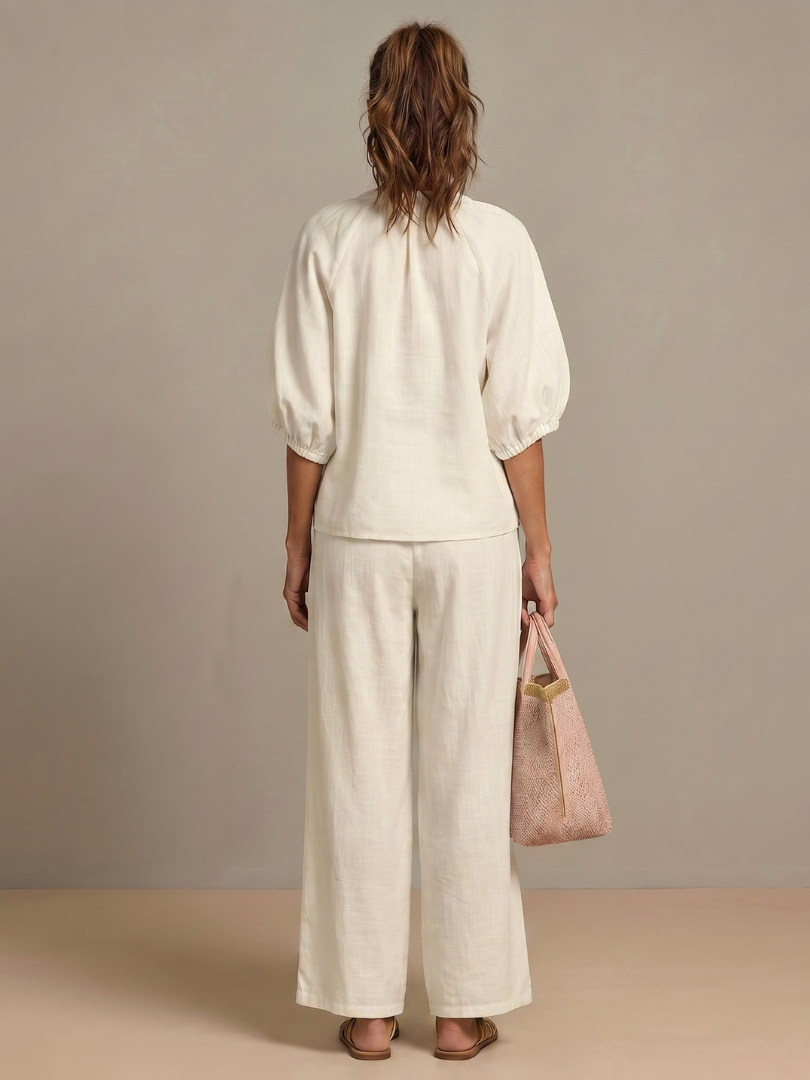 Natalia | Women's Zip Front Blouson Top Wide Leg Set