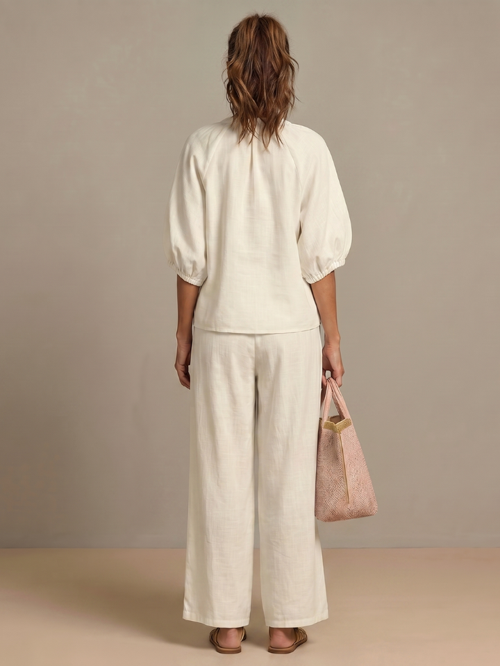 Natalia | Women's Zip Front Blouson Top Wide Leg Set