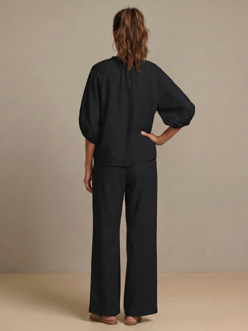 Natalia | Women's Zip Front Blouson Top Wide Leg Set