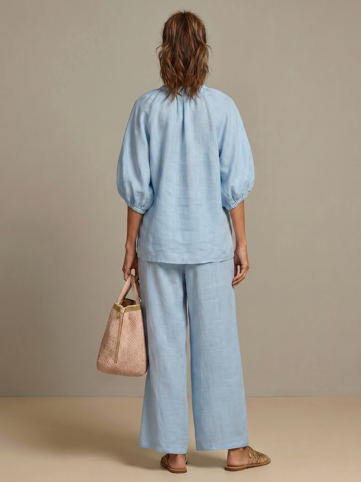 Natalia | Women's Zip Front Blouson Top Wide Leg Set