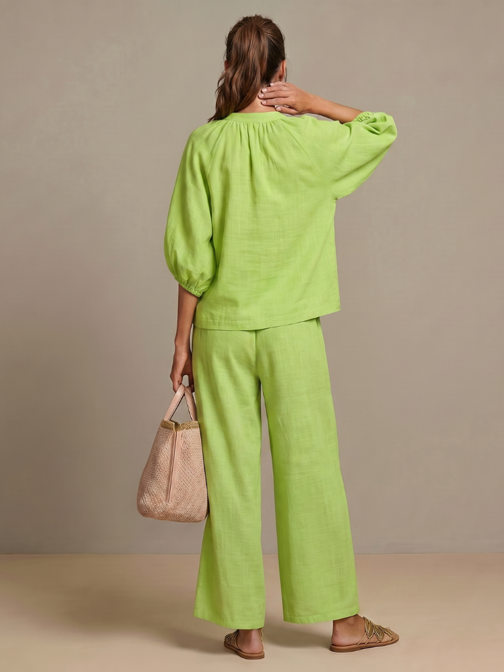 Natalia | Women's Zip Front Blouson Top Wide Leg Set